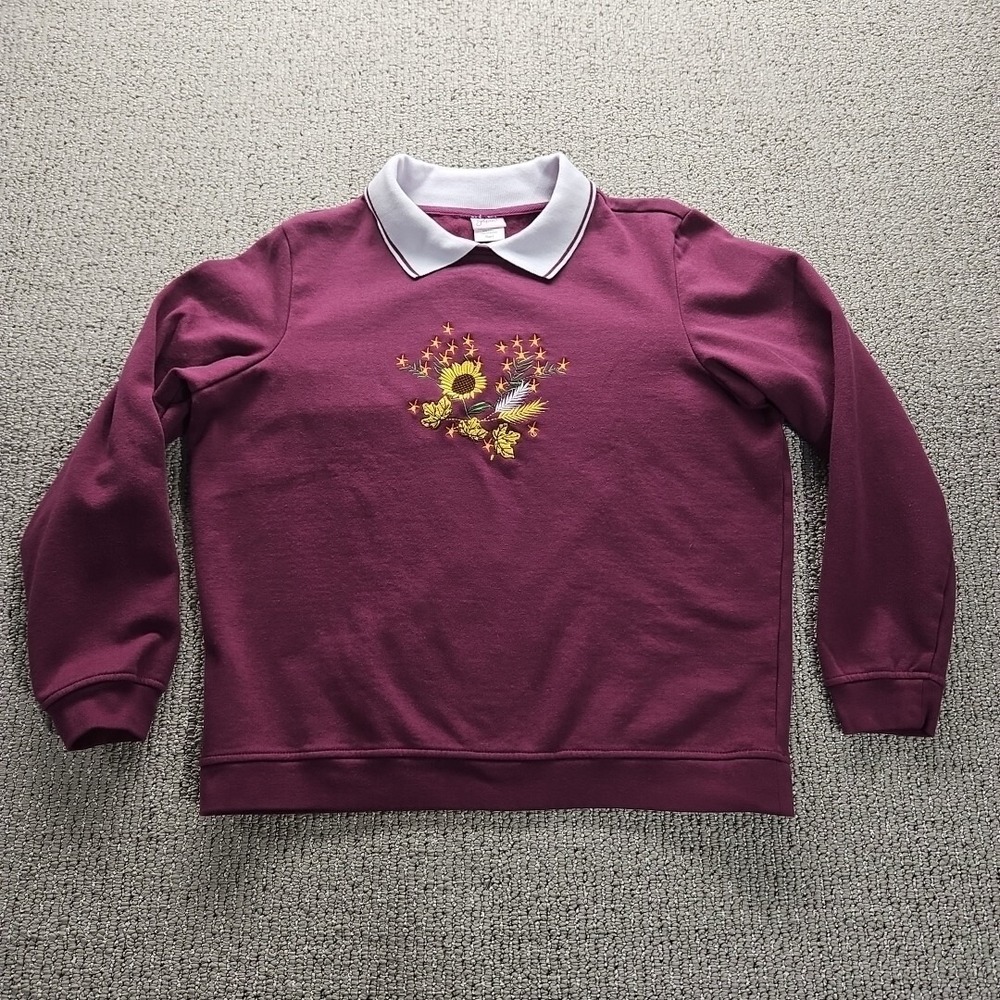 Adrian‎ Delafield Sweater Womens Large Collared Sunflower Grandma Cottage Core